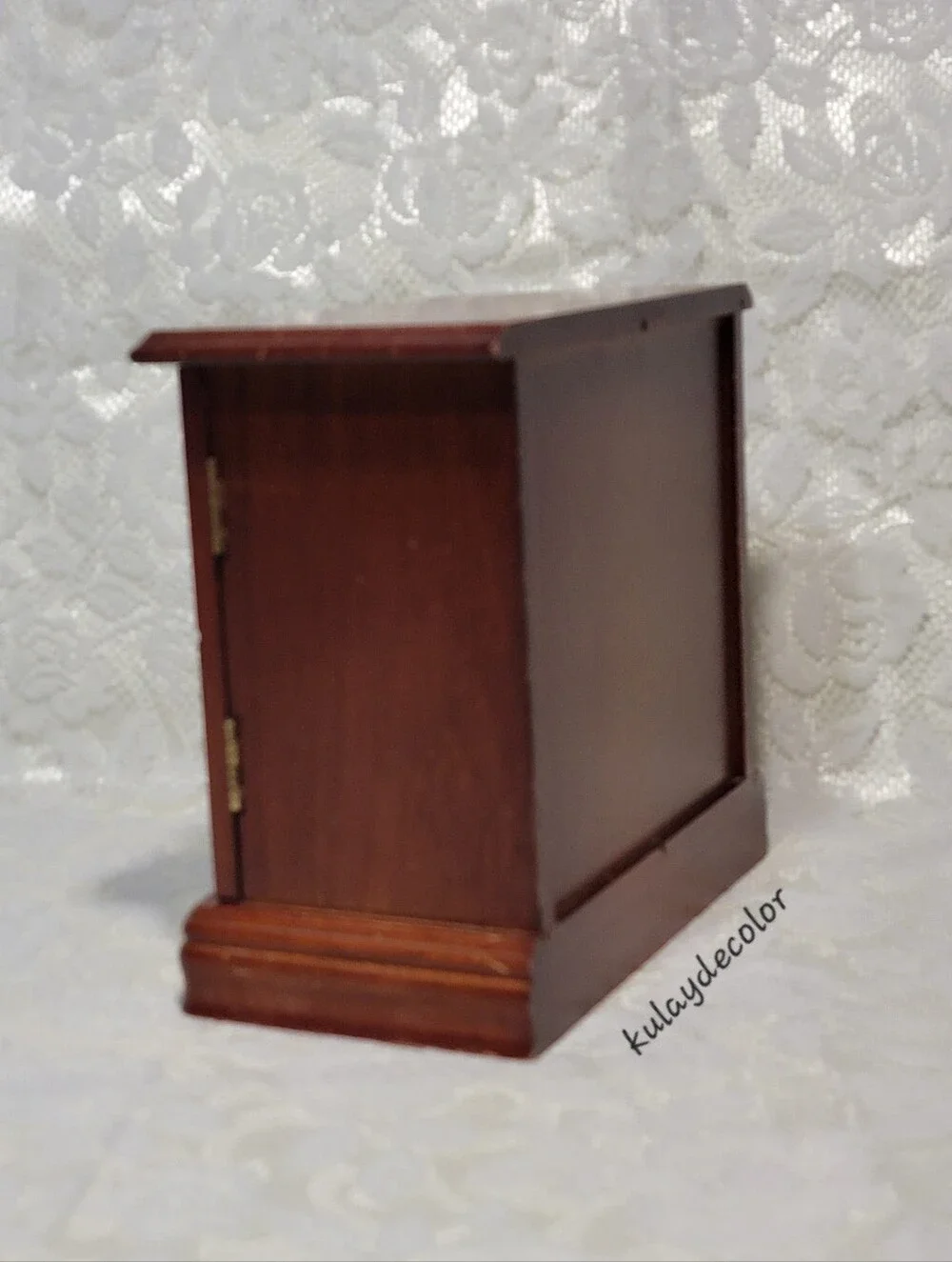 Vintage Wooden Jewelry Box Organizer 3 Drawer Mirrored Floral Glass Door Trinket